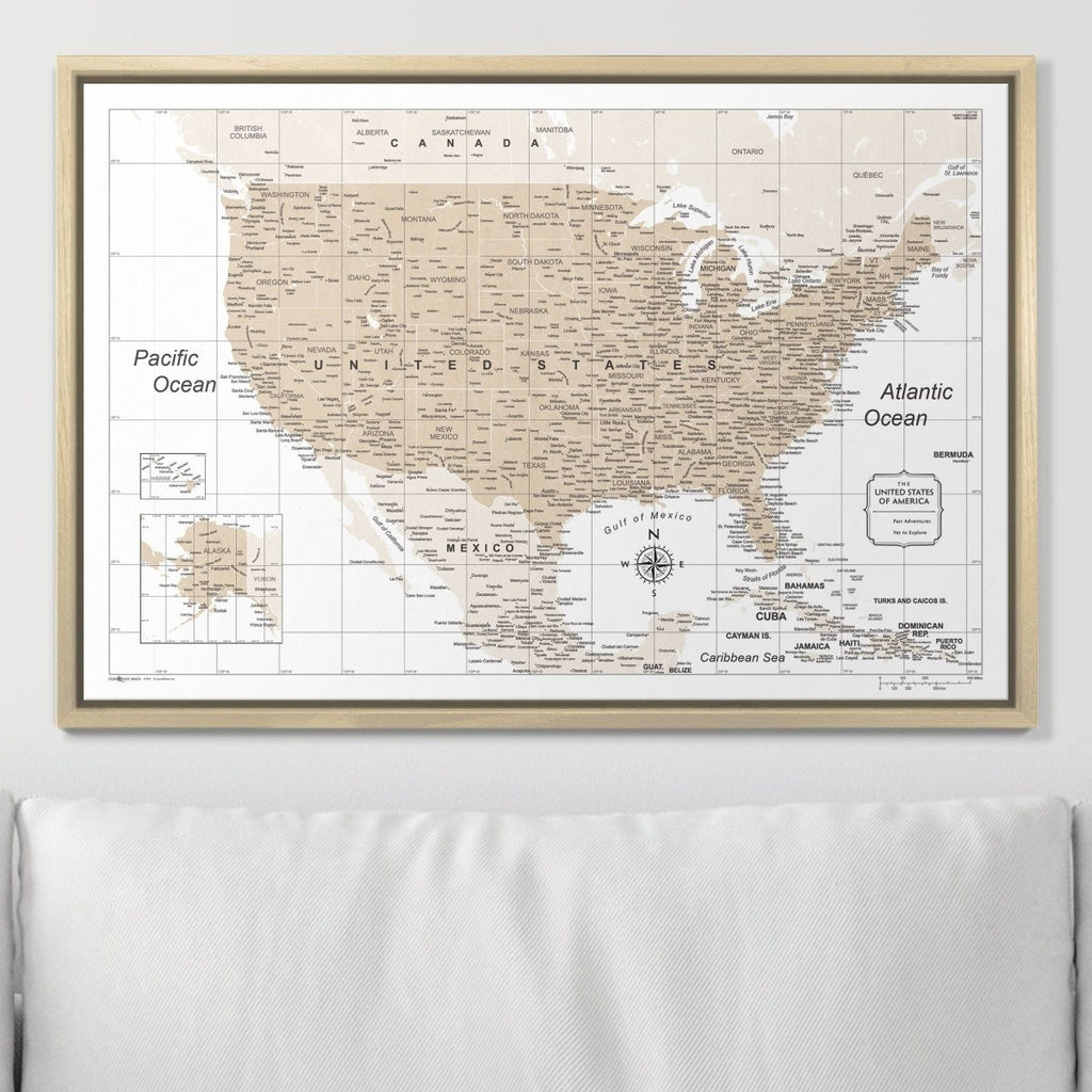 Push Pin USA Map Pin Board - Light Brown Color Splash - Pins Included! - Liza Pruitt