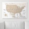 Push Pin USA Map Pin Board - Light Brown Color Splash - Pins Included! - Liza Pruitt