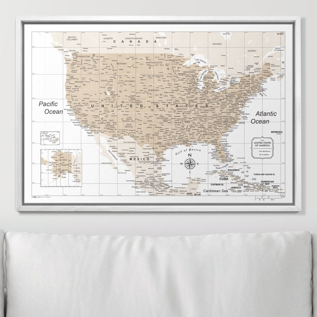 Push Pin USA Map Pin Board - Light Brown Color Splash - Pins Included! - Liza Pruitt