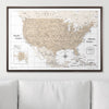 Push Pin USA Map Pin Board - Light Brown Color Splash - Pins Included! - Liza Pruitt