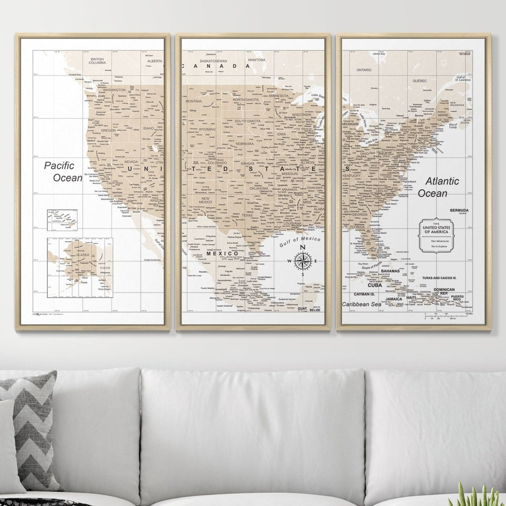Push Pin USA Map Pin Board - Light Brown Color Splash - Pins Included! - Liza Pruitt