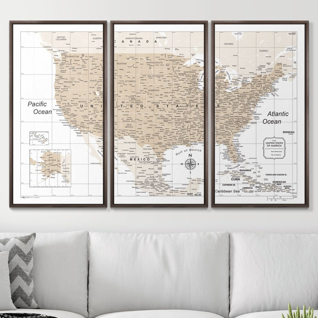 Push Pin USA Map Pin Board - Light Brown Color Splash - Pins Included! - Liza Pruitt