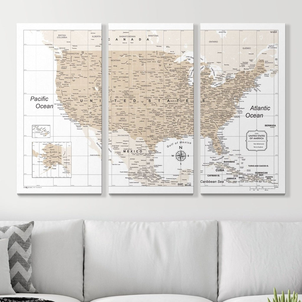 Push Pin USA Map Pin Board - Light Brown Color Splash - Pins Included! - Liza Pruitt