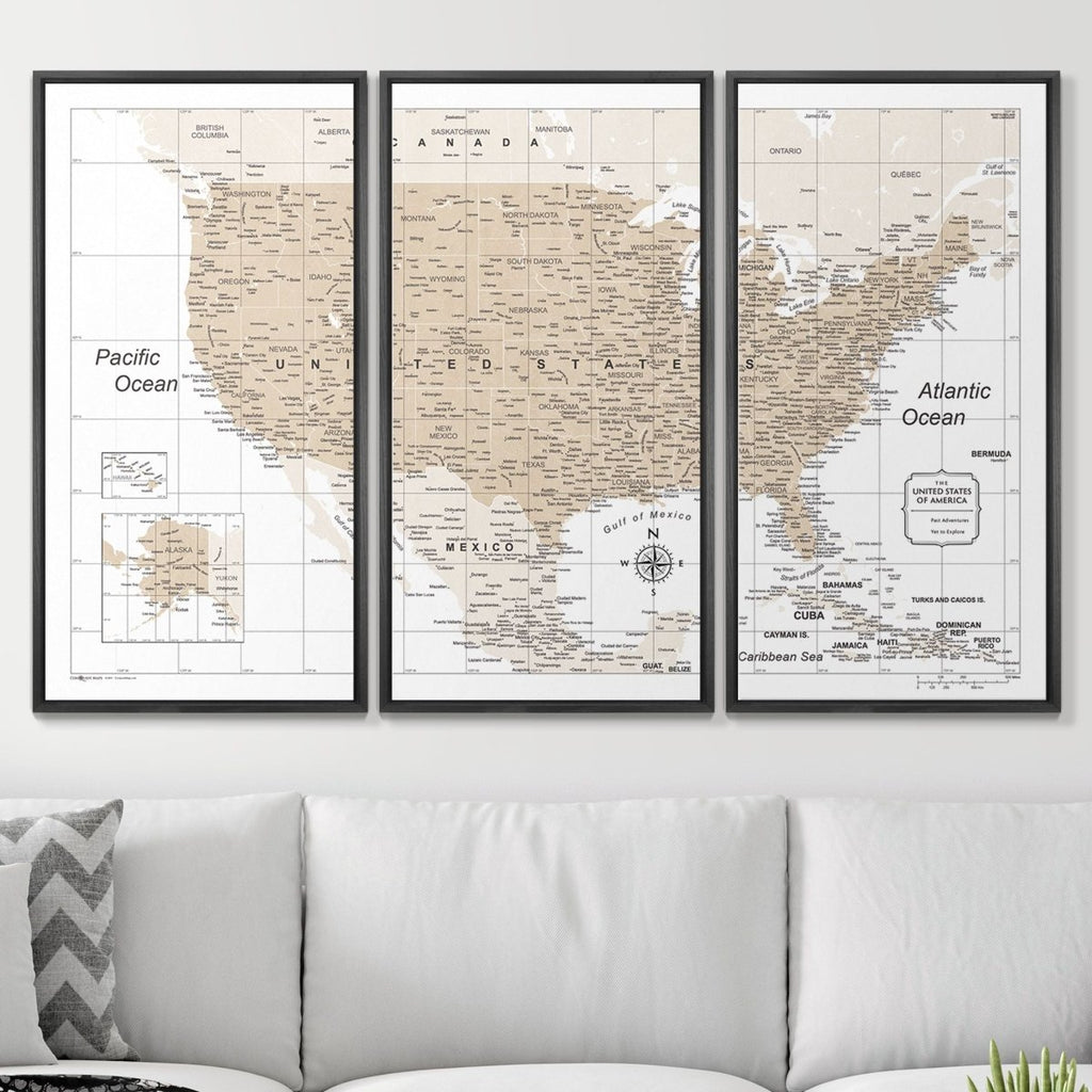 Push Pin USA Map Pin Board - Light Brown Color Splash - Pins Included! - Liza Pruitt