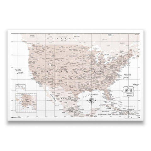 Push Pin USA Map Pin Board - Light Brown Color Splash - Pins Included! - Liza Pruitt