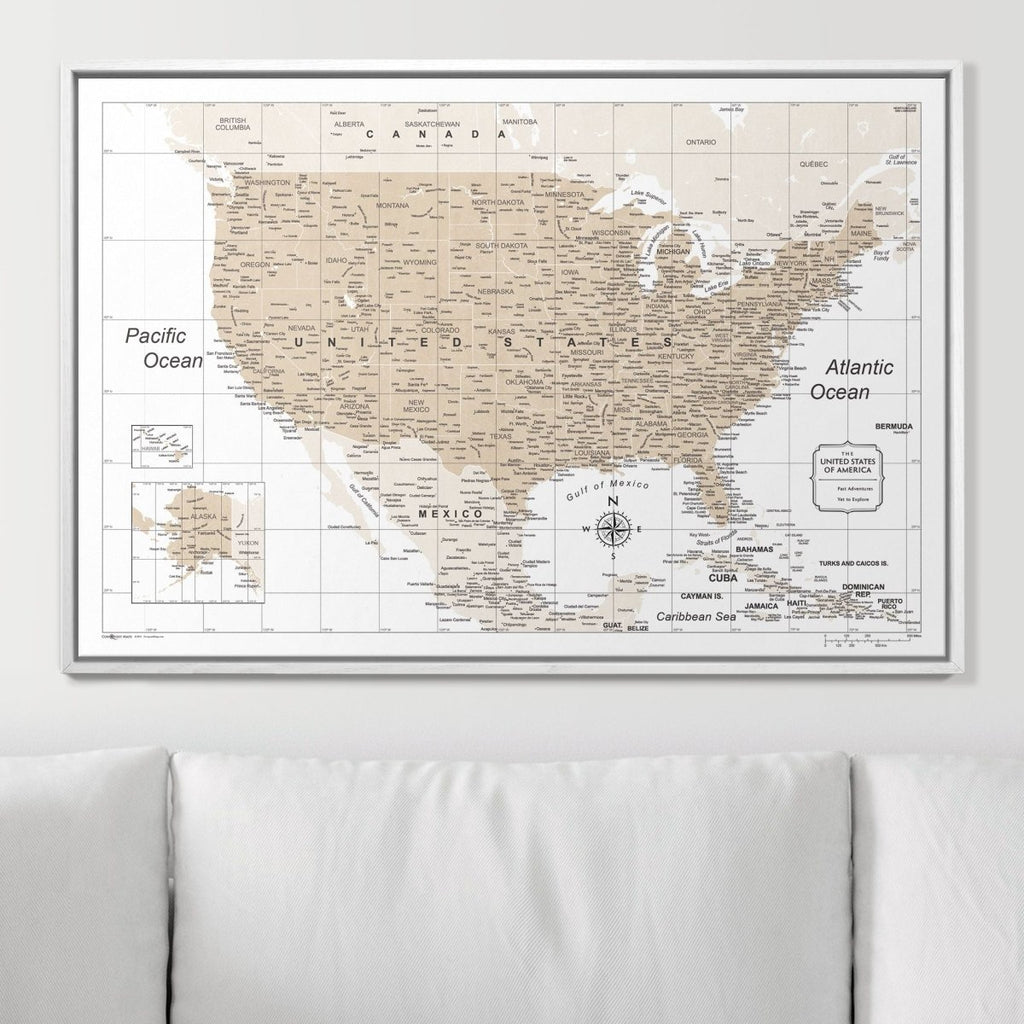 Push Pin USA Map Pin Board - Light Brown Color Splash - Pins Included! - Liza Pruitt