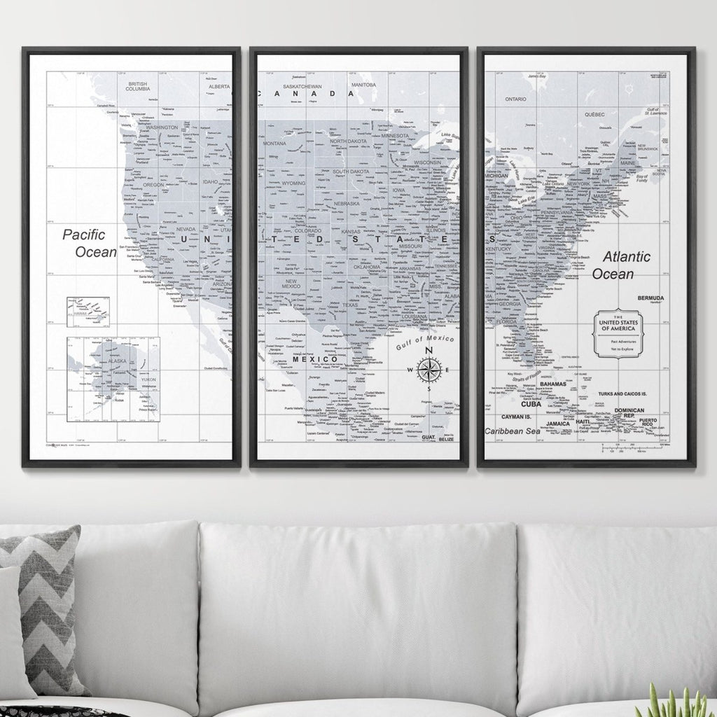Push Pin USA Map Pin Board - Light Gray Color Splash - Pins Included! - Liza Pruitt
