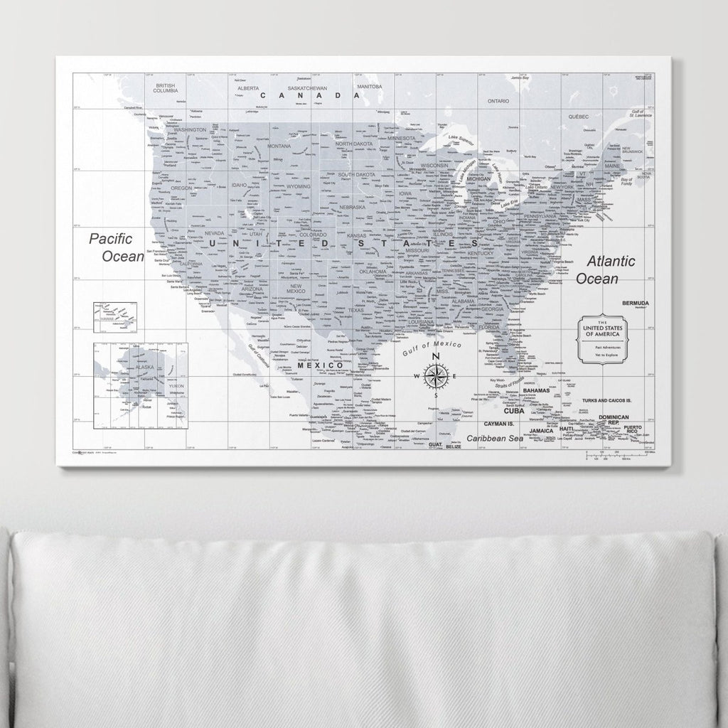 Push Pin USA Map Pin Board - Light Gray Color Splash - Pins Included! - Liza Pruitt