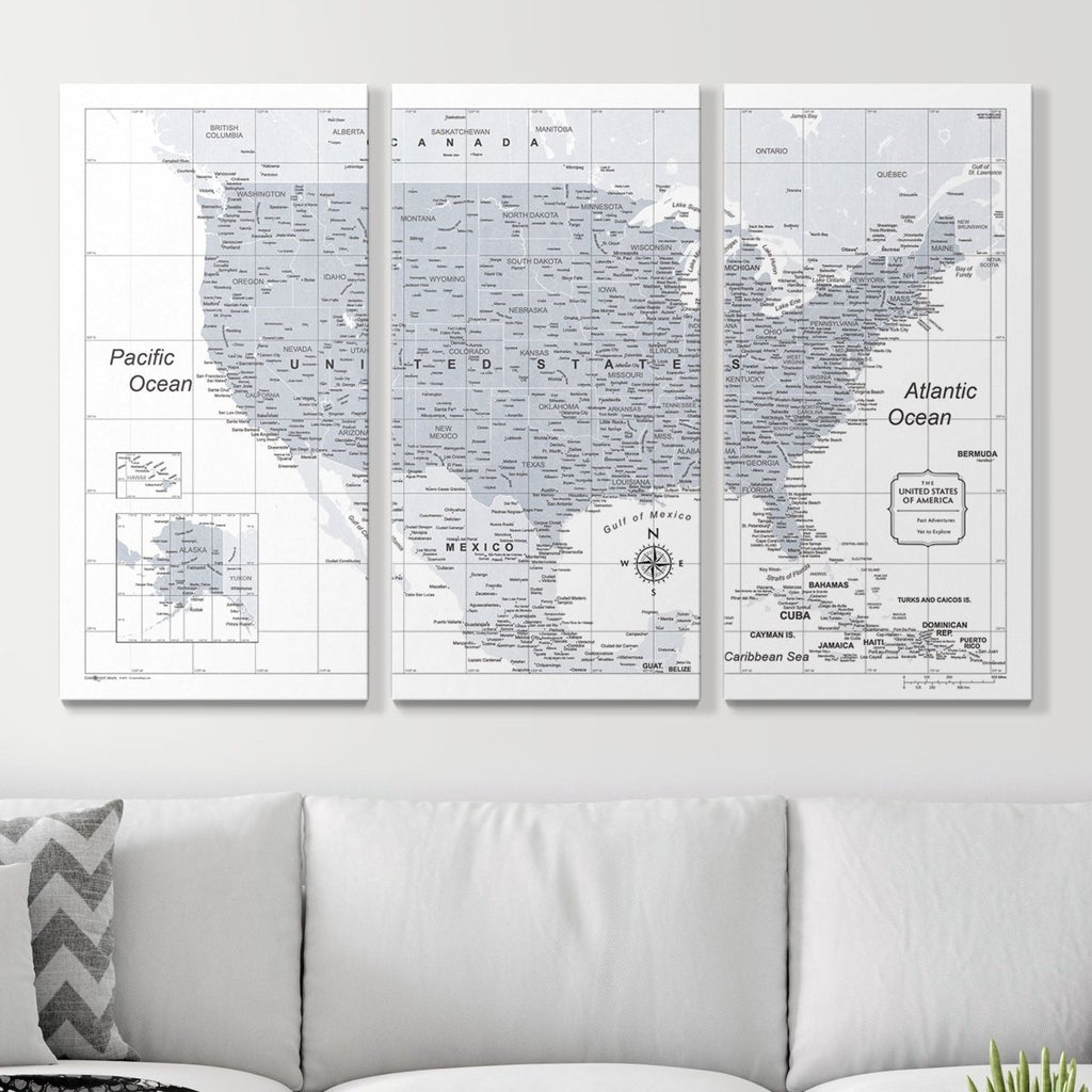 Push Pin USA Map Pin Board - Light Gray Color Splash - Pins Included! - Liza Pruitt