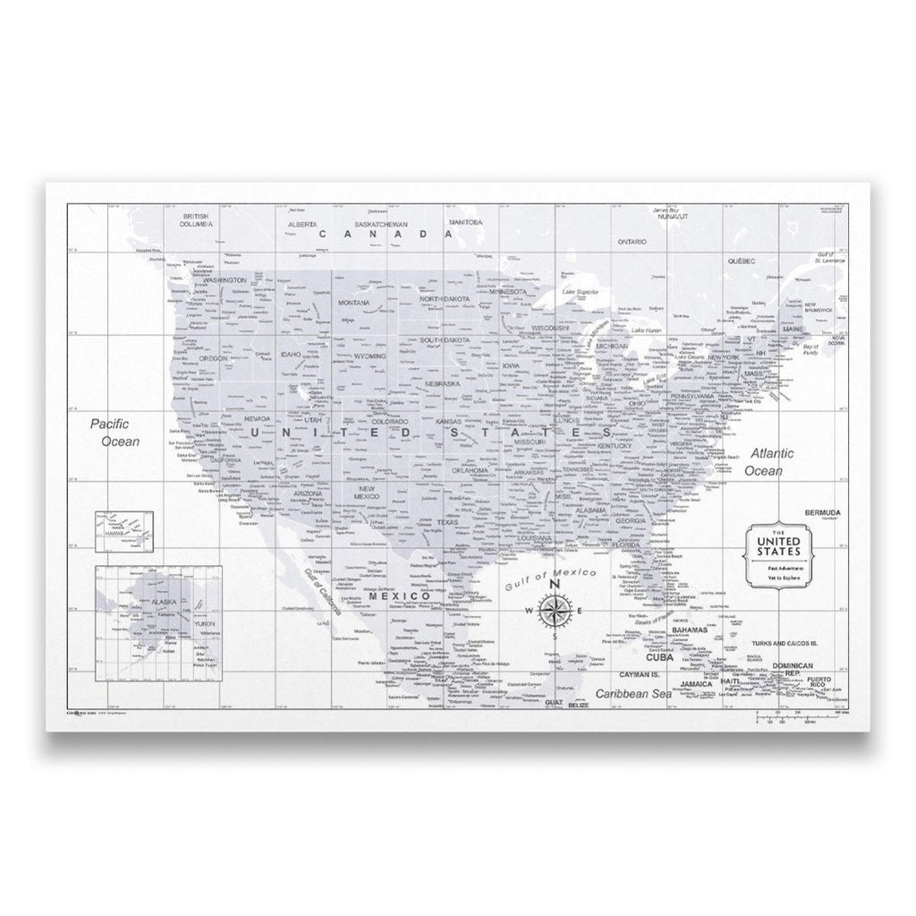Push Pin USA Map Pin Board - Light Gray Color Splash - Pins Included! - Liza Pruitt