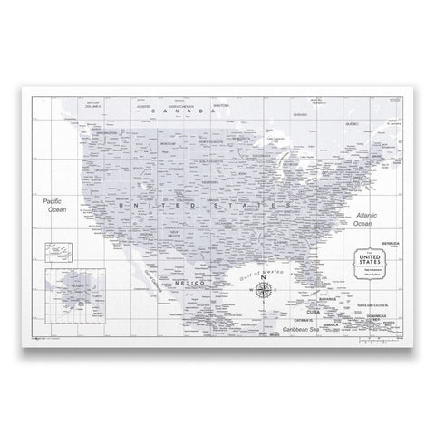 Push Pin USA Map Pin Board - Light Gray Color Splash - Pins Included! - Liza Pruitt