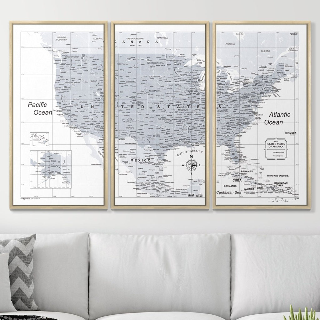 Push Pin USA Map Pin Board - Light Gray Color Splash - Pins Included! - Liza Pruitt