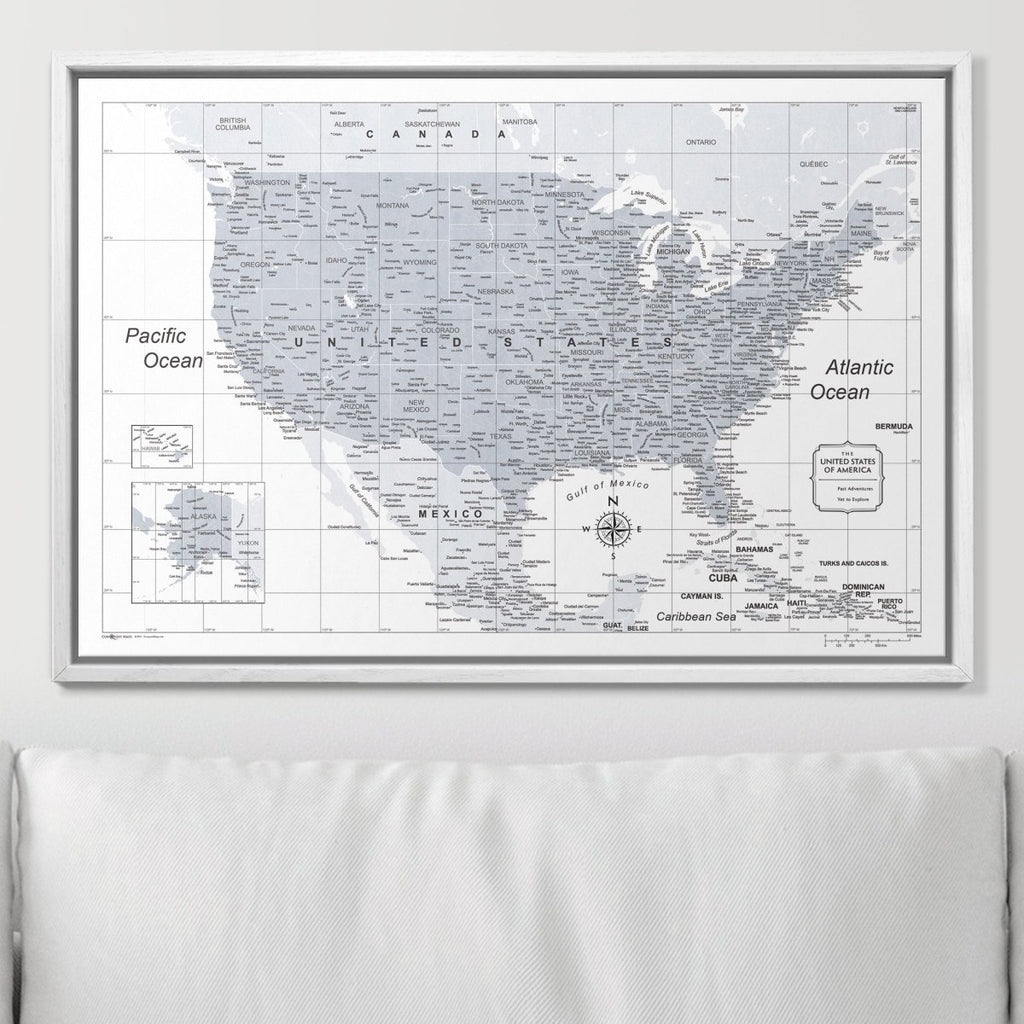 Push Pin USA Map Pin Board - Light Gray Color Splash - Pins Included! - Liza Pruitt