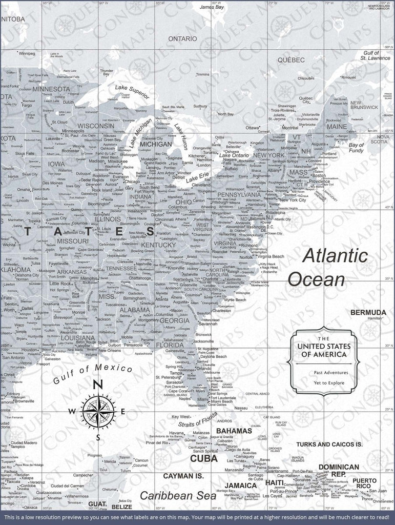 Push Pin USA Map Pin Board - Light Gray Color Splash - Pins Included! - Liza Pruitt