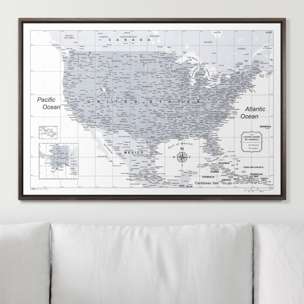 Push Pin USA Map Pin Board - Light Gray Color Splash - Pins Included! - Liza Pruitt