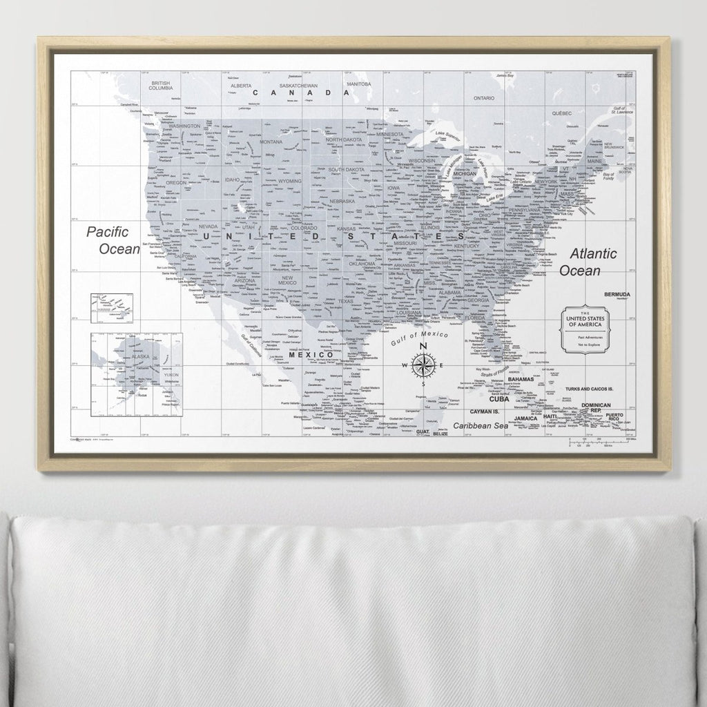 Push Pin USA Map Pin Board - Light Gray Color Splash - Pins Included! - Liza Pruitt