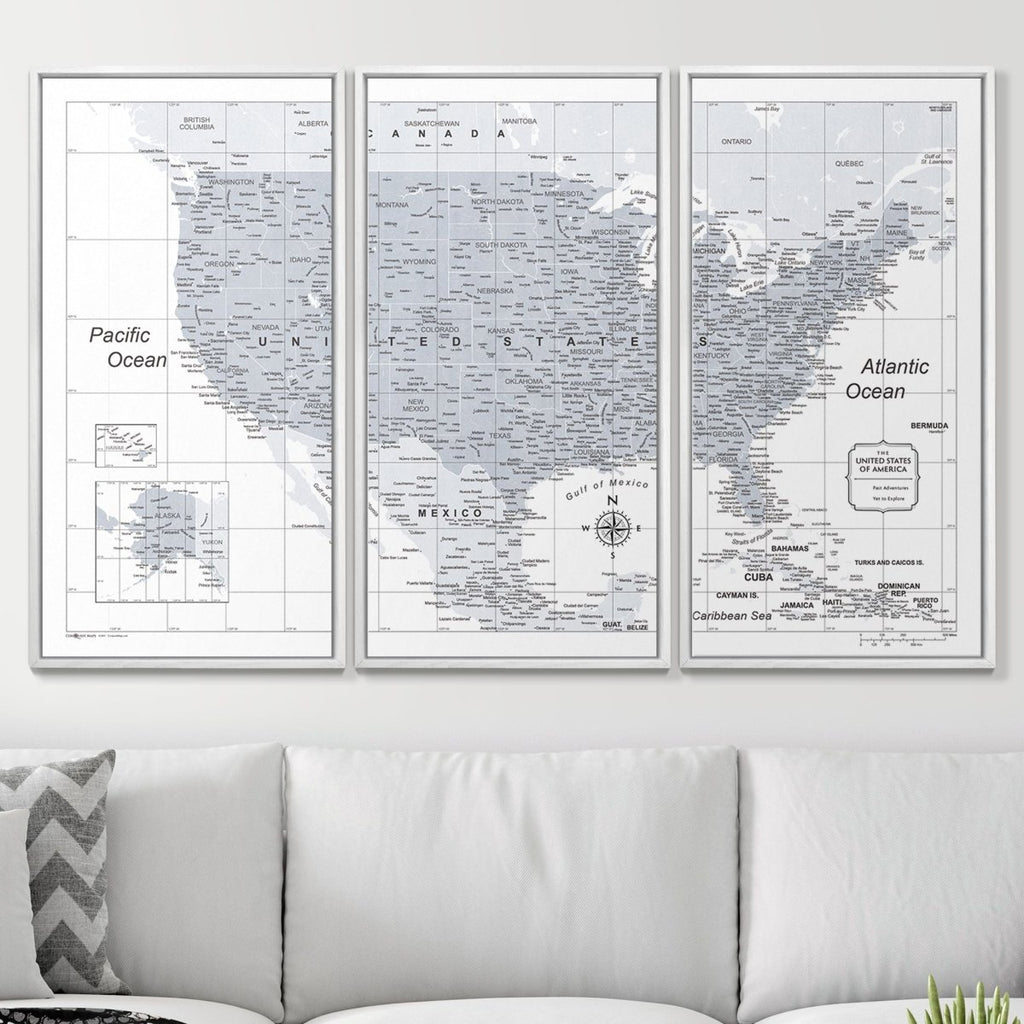 Push Pin USA Map Pin Board - Light Gray Color Splash - Pins Included! - Liza Pruitt