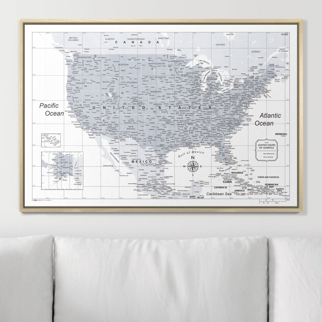 Push Pin USA Map Pin Board - Light Gray Color Splash - Pins Included! - Liza Pruitt