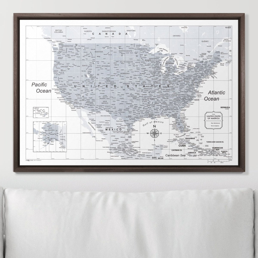 Push Pin USA Map Pin Board - Light Gray Color Splash - Pins Included! - Liza Pruitt