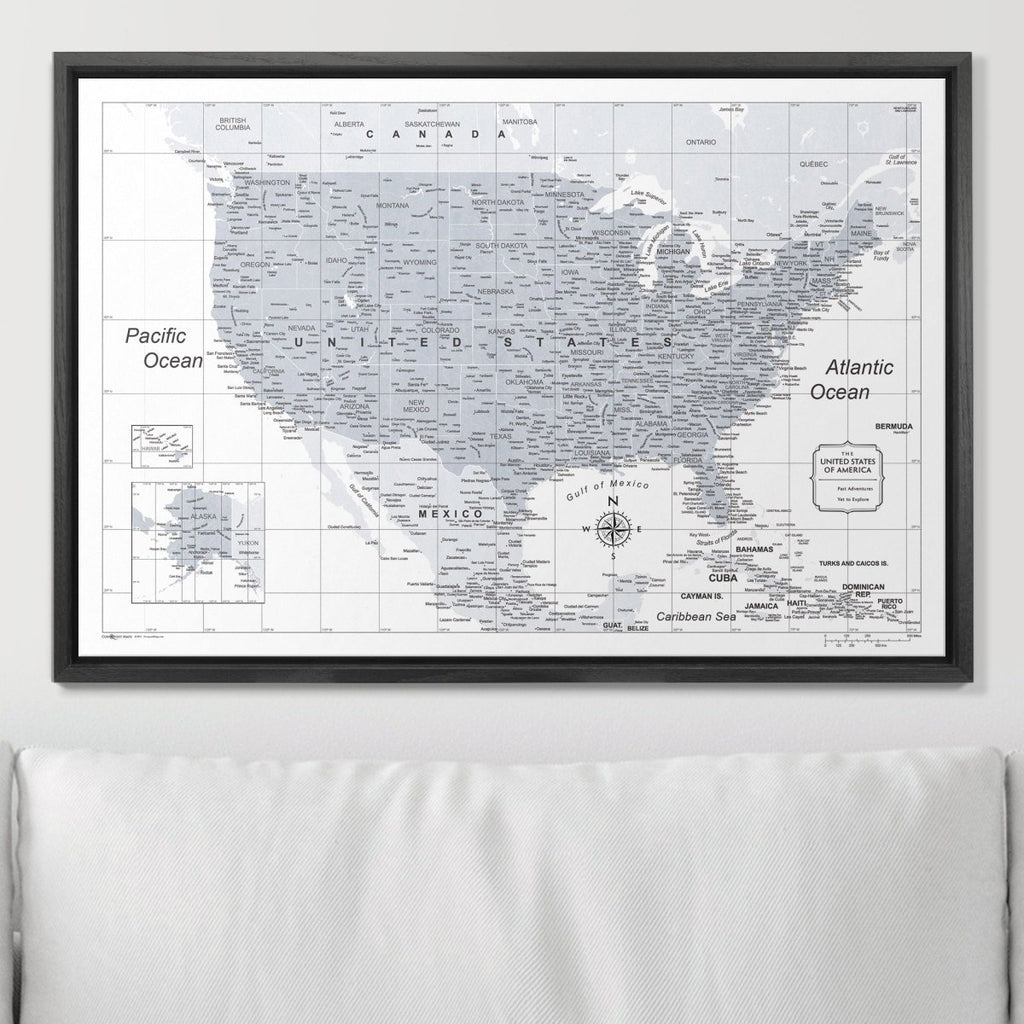 Push Pin USA Map Pin Board - Light Gray Color Splash - Pins Included! - Liza Pruitt