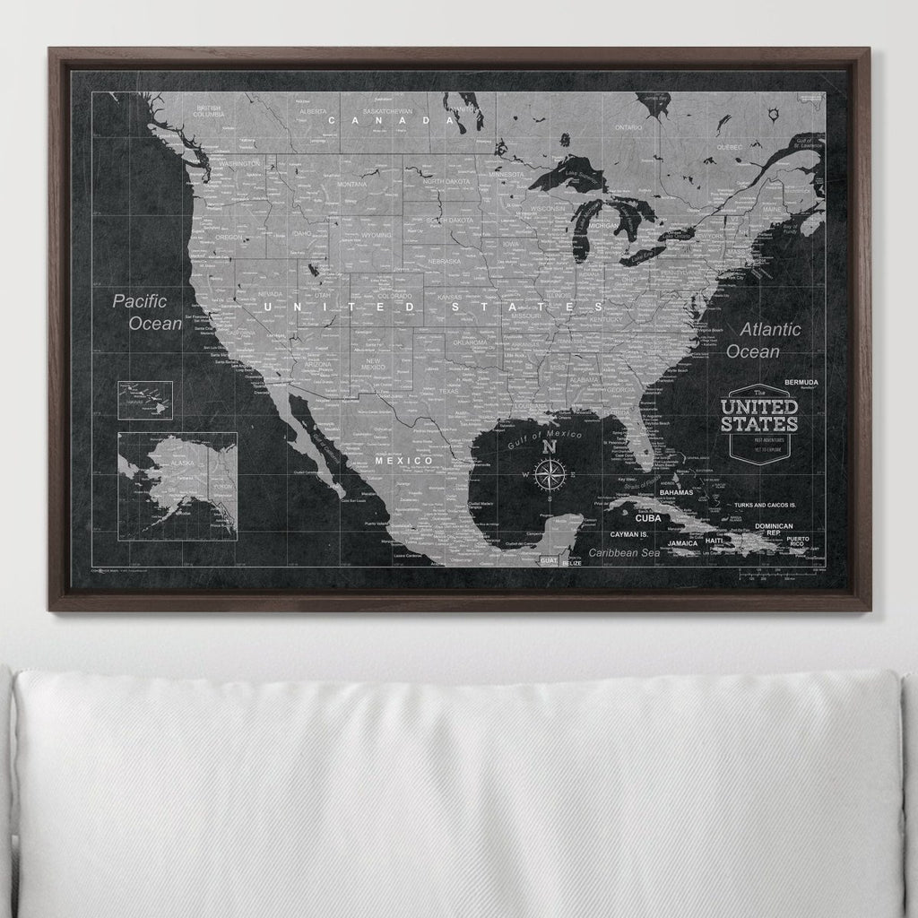 Push Pin USA Map Pin Board - Modern Slate - Pins Included! - Liza Pruitt