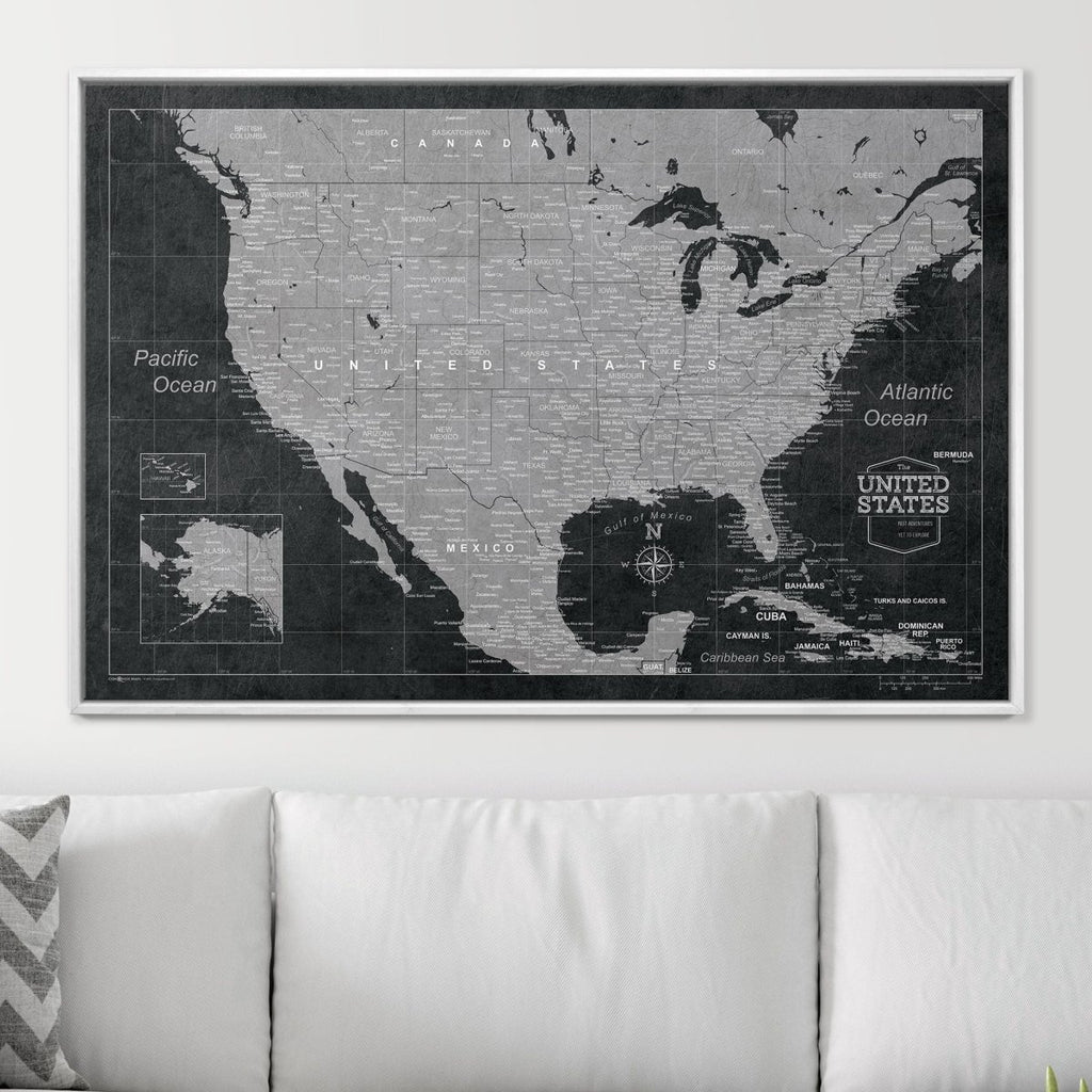 Push Pin USA Map Pin Board - Modern Slate - Pins Included! - Liza Pruitt