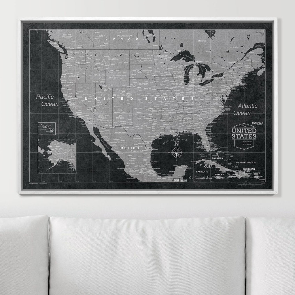 Push Pin USA Map Pin Board - Modern Slate - Pins Included! - Liza Pruitt