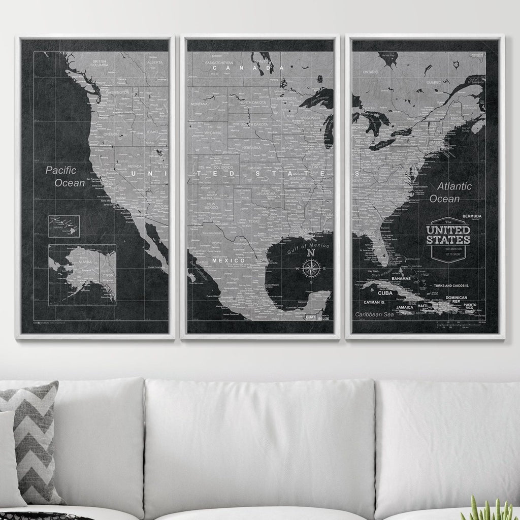 Push Pin USA Map Pin Board - Modern Slate - Pins Included! - Liza Pruitt