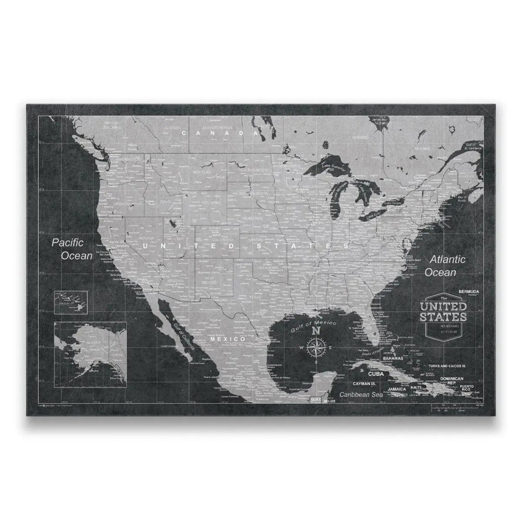 Push Pin USA Map Pin Board - Modern Slate - Pins Included! - Liza Pruitt