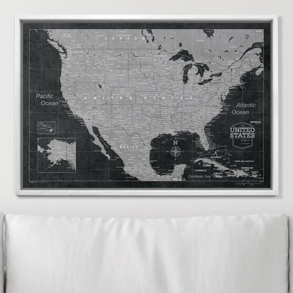 Push Pin USA Map Pin Board - Modern Slate - Pins Included! - Liza Pruitt