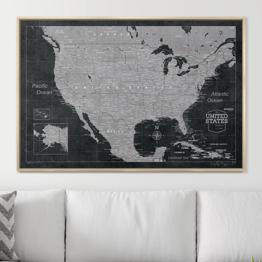 Push Pin USA Map Pin Board - Modern Slate - Pins Included! - Liza Pruitt