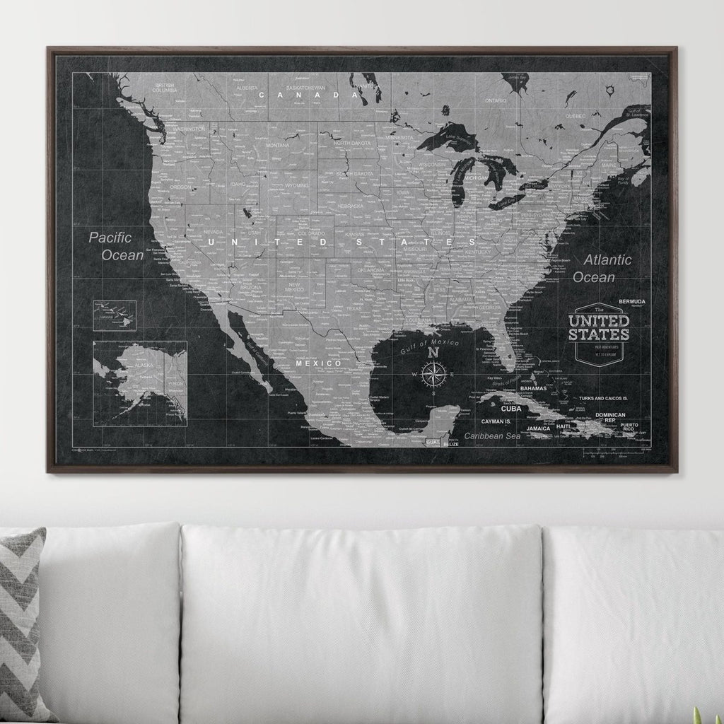 Push Pin USA Map Pin Board - Modern Slate - Pins Included! - Liza Pruitt