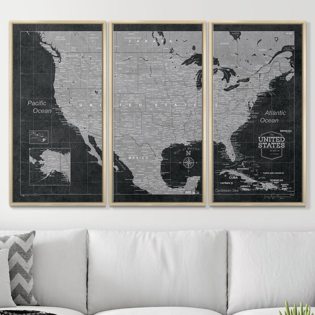 Push Pin USA Map Pin Board - Modern Slate - Pins Included! - Liza Pruitt