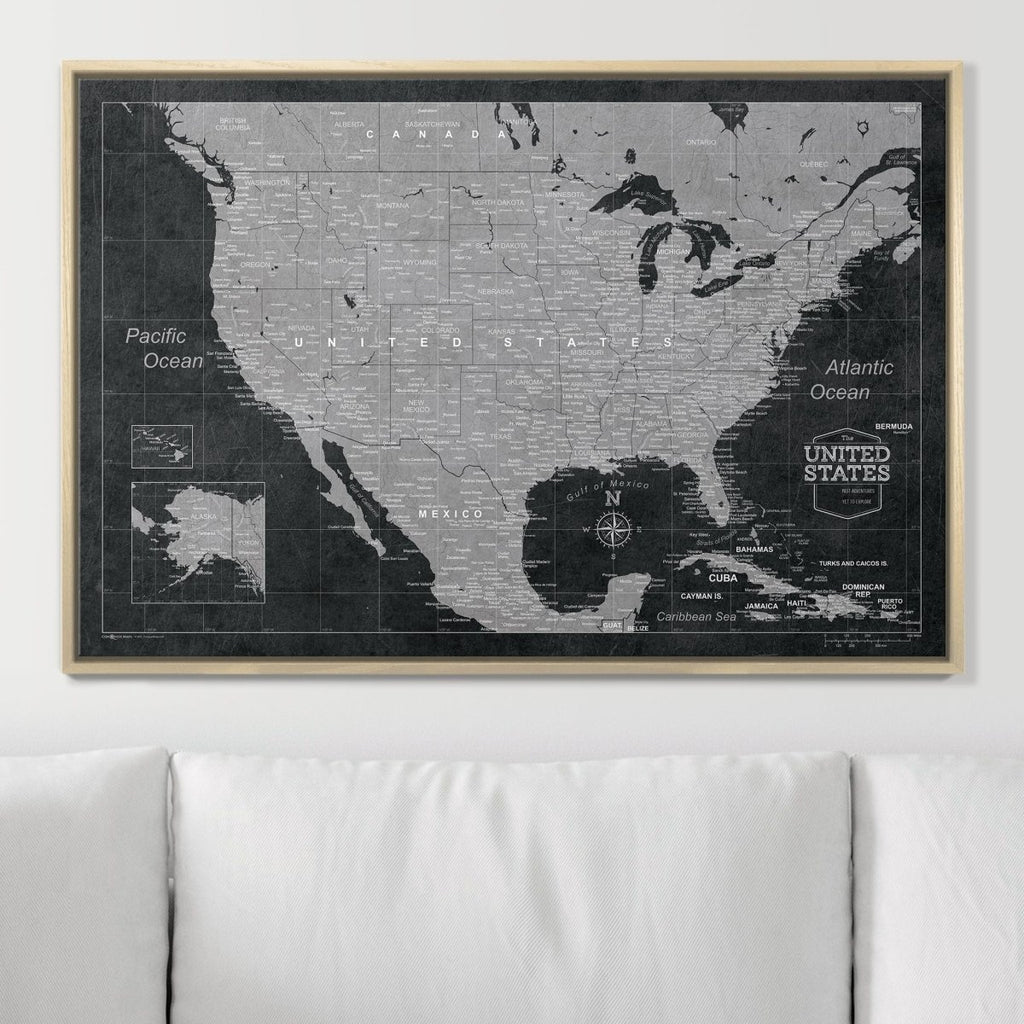 Push Pin USA Map Pin Board - Modern Slate - Pins Included! - Liza Pruitt