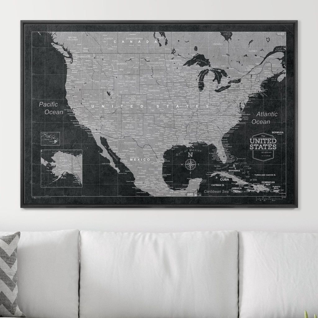 Push Pin USA Map Pin Board - Modern Slate - Pins Included! - Liza Pruitt