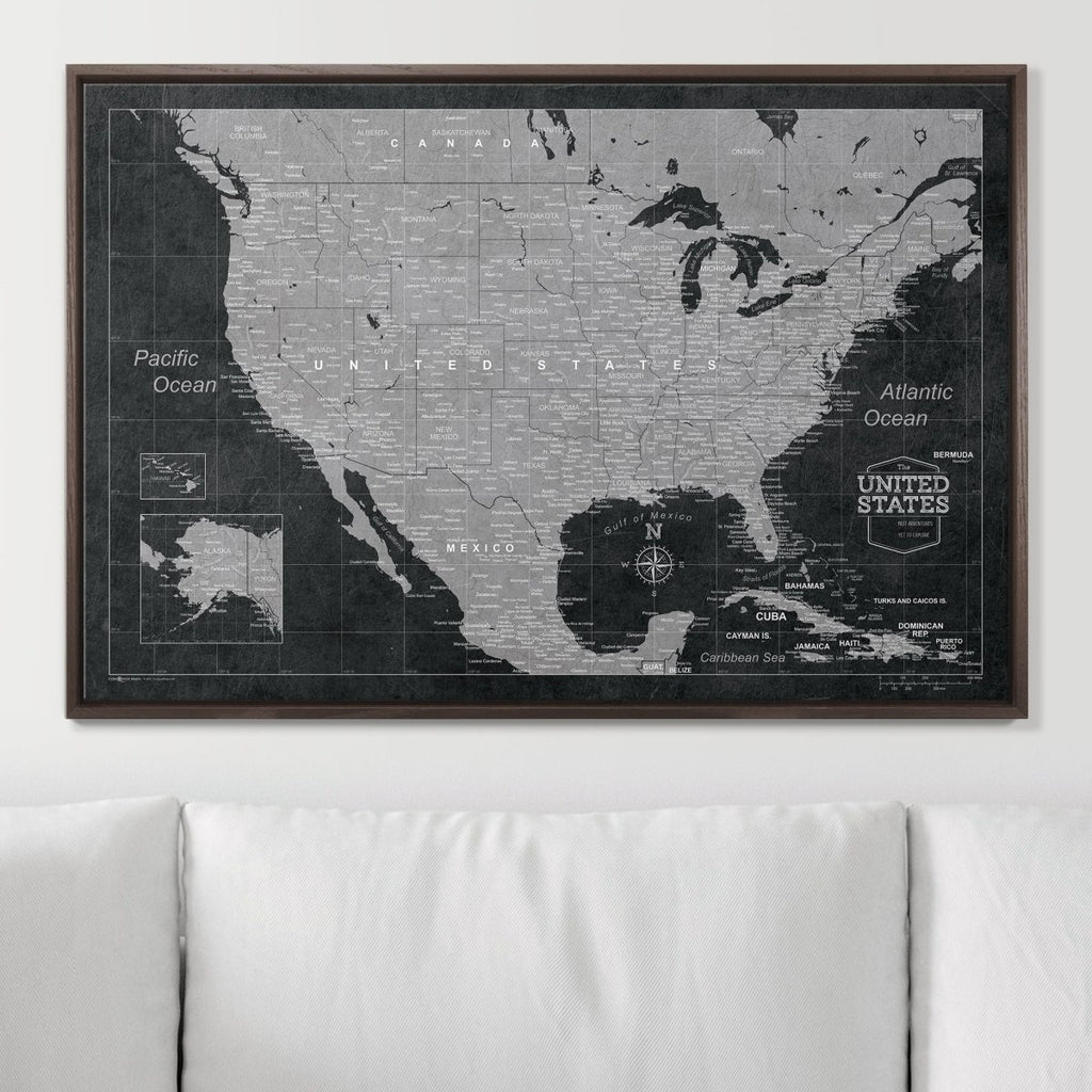 Push Pin USA Map Pin Board - Modern Slate - Pins Included! - Liza Pruitt