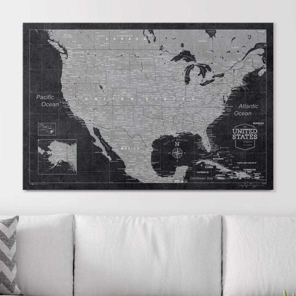 Push Pin USA Map Pin Board - Modern Slate - Pins Included! - Liza Pruitt