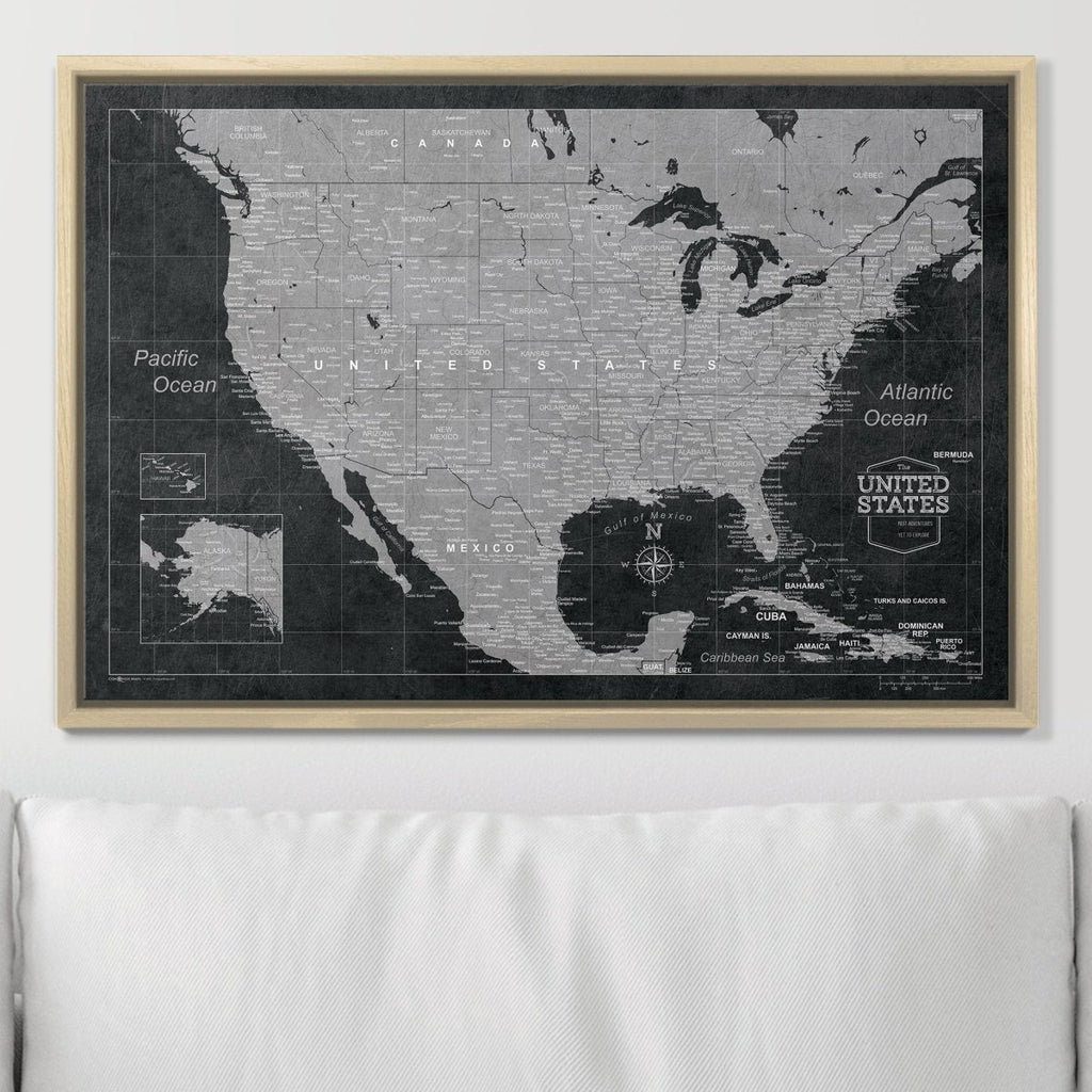 Push Pin USA Map Pin Board - Modern Slate - Pins Included! - Liza Pruitt