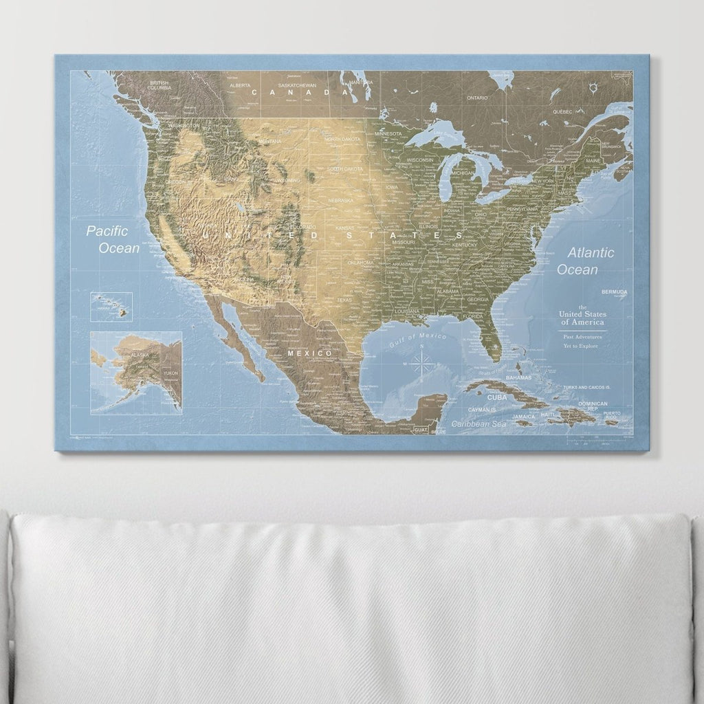 Push Pin USA Map Pin Board - Natural Earth - Pins Included! - Liza Pruitt