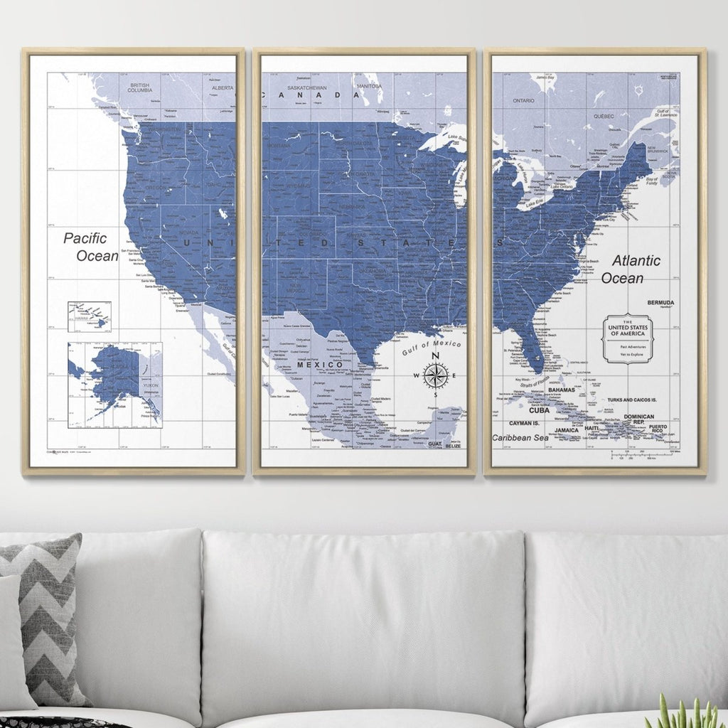 Push Pin USA Map Pin Board - Navy Color Splash - Pins Included! - Liza Pruitt