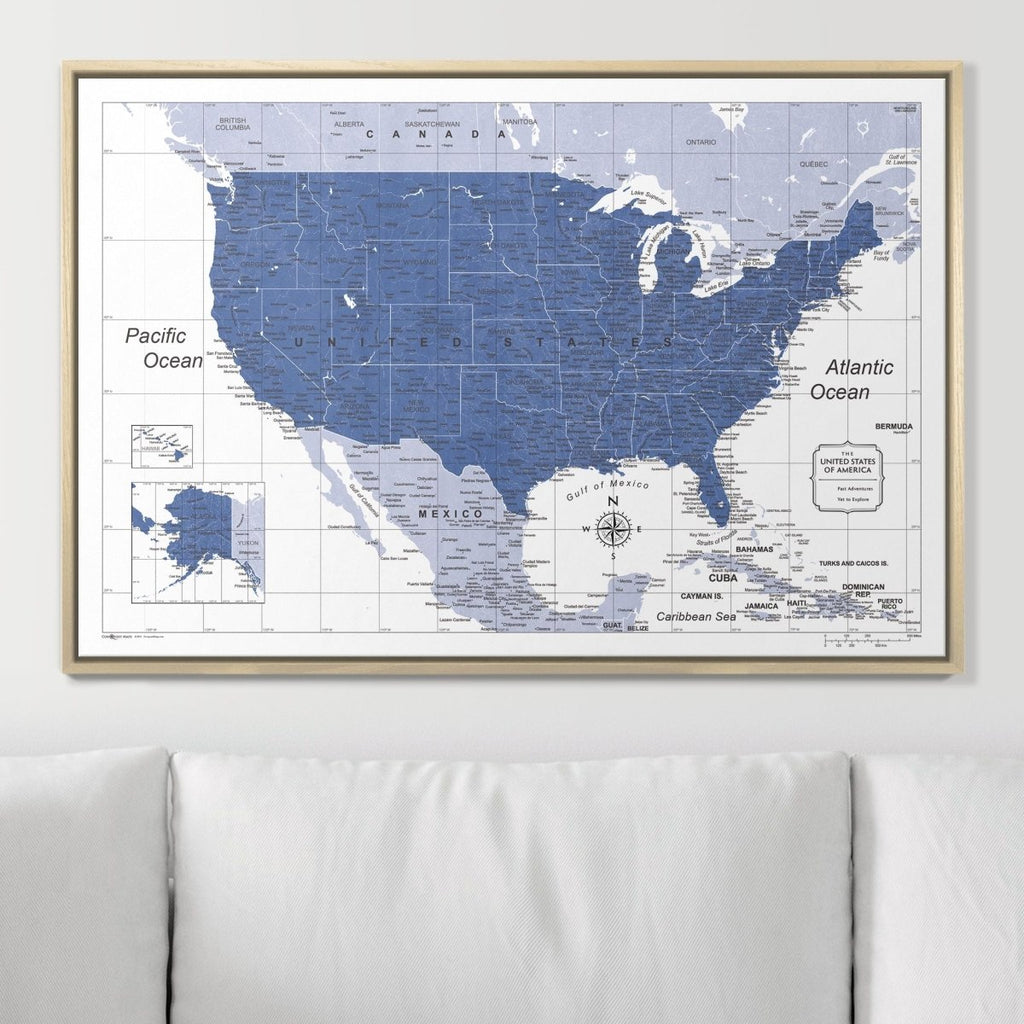 Push Pin USA Map Pin Board - Navy Color Splash - Pins Included! - Liza Pruitt