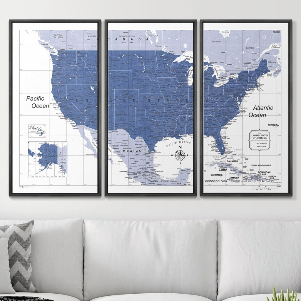 Push Pin USA Map Pin Board - Navy Color Splash - Pins Included! - Liza Pruitt