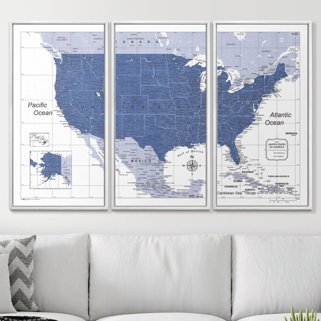 Push Pin USA Map Pin Board - Navy Color Splash - Pins Included! - Liza Pruitt