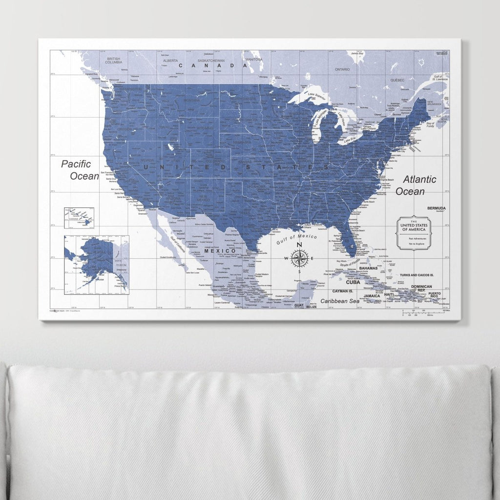 Push Pin USA Map Pin Board - Navy Color Splash - Pins Included! - Liza Pruitt