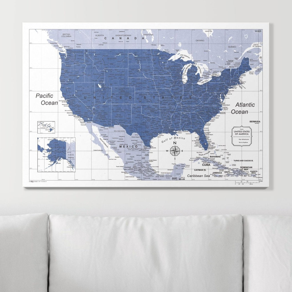 Push Pin USA Map Pin Board - Navy Color Splash - Pins Included! - Liza Pruitt