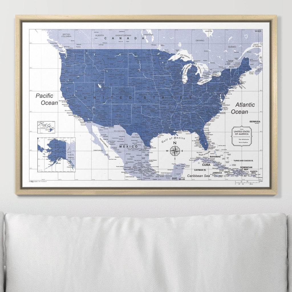 Push Pin USA Map Pin Board - Navy Color Splash - Pins Included! - Liza Pruitt