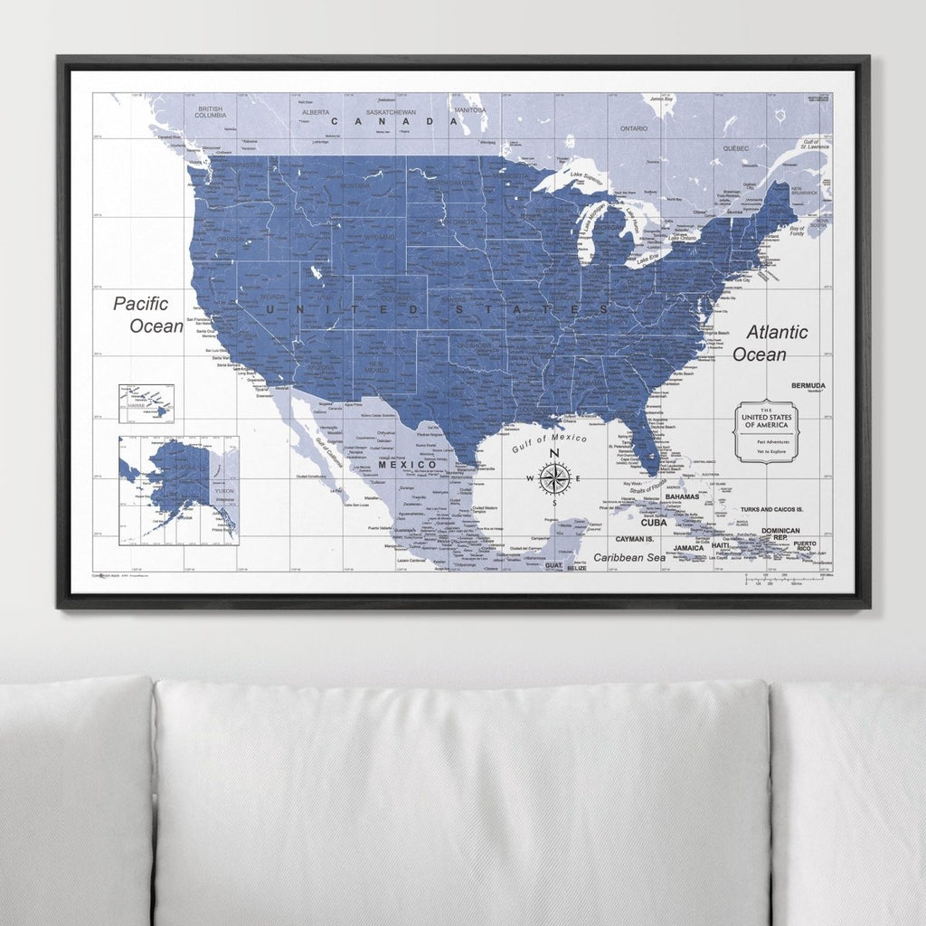 Push Pin USA Map Pin Board - Navy Color Splash - Pins Included! - Liza Pruitt