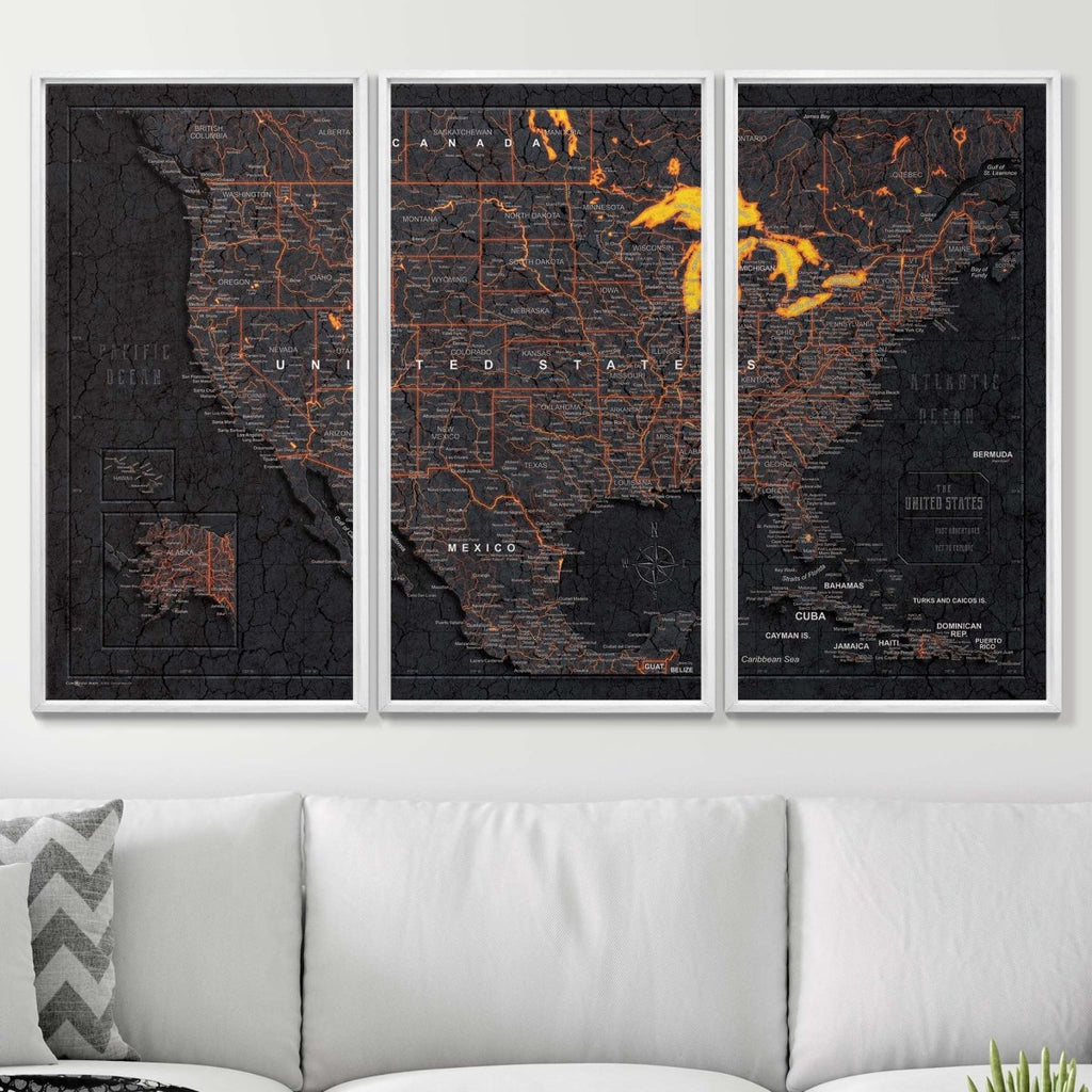 Push Pin USA Map Pin Board - Obsidian Inferno - Pins Included! - Liza Pruitt