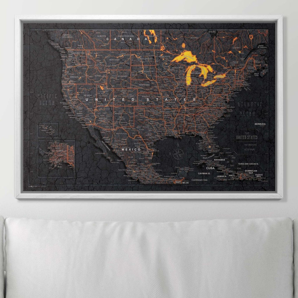 Push Pin USA Map Pin Board - Obsidian Inferno - Pins Included! - Liza Pruitt