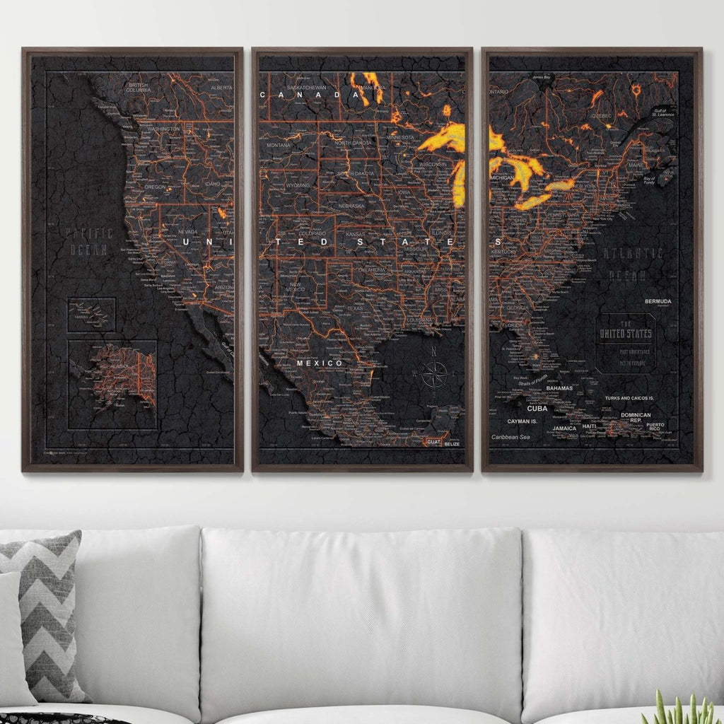 Push Pin USA Map Pin Board - Obsidian Inferno - Pins Included! - Liza Pruitt